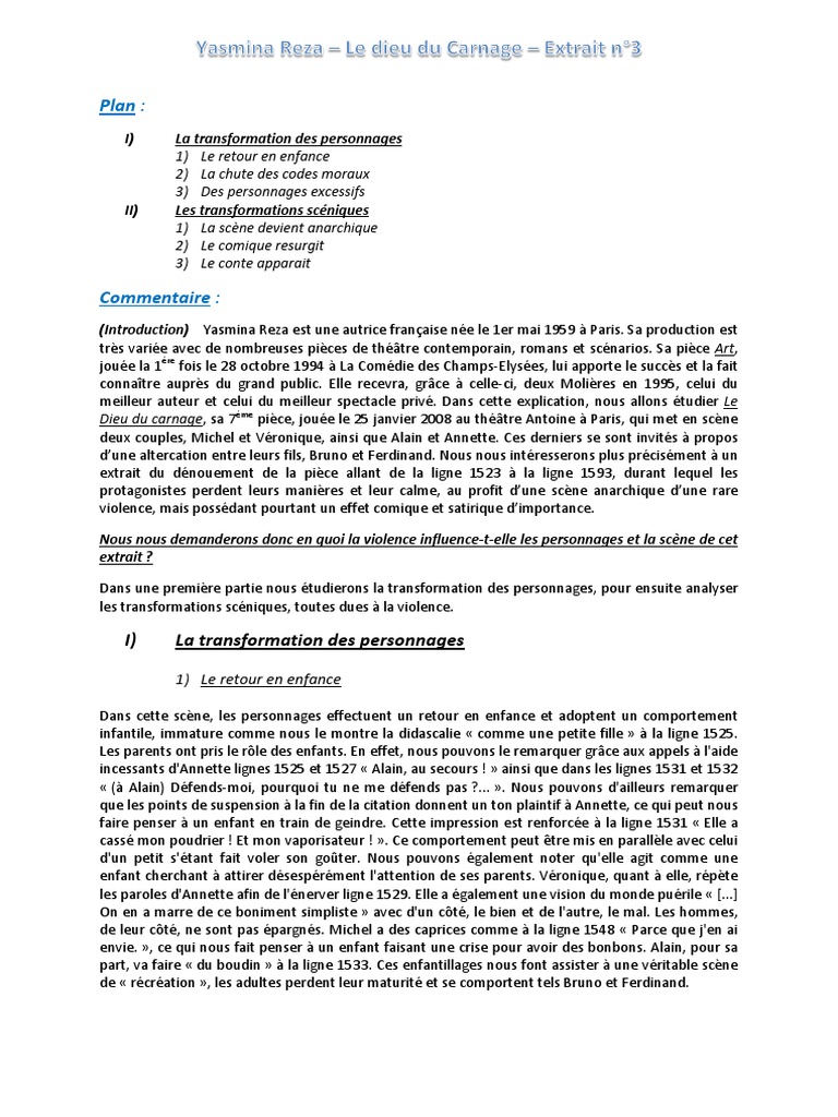 Le Dieu Du Carnage Questionnaire De Lecture Yasmina Reza - Le dieu du Carnage - Extrait n°3 | Comédie | La violence