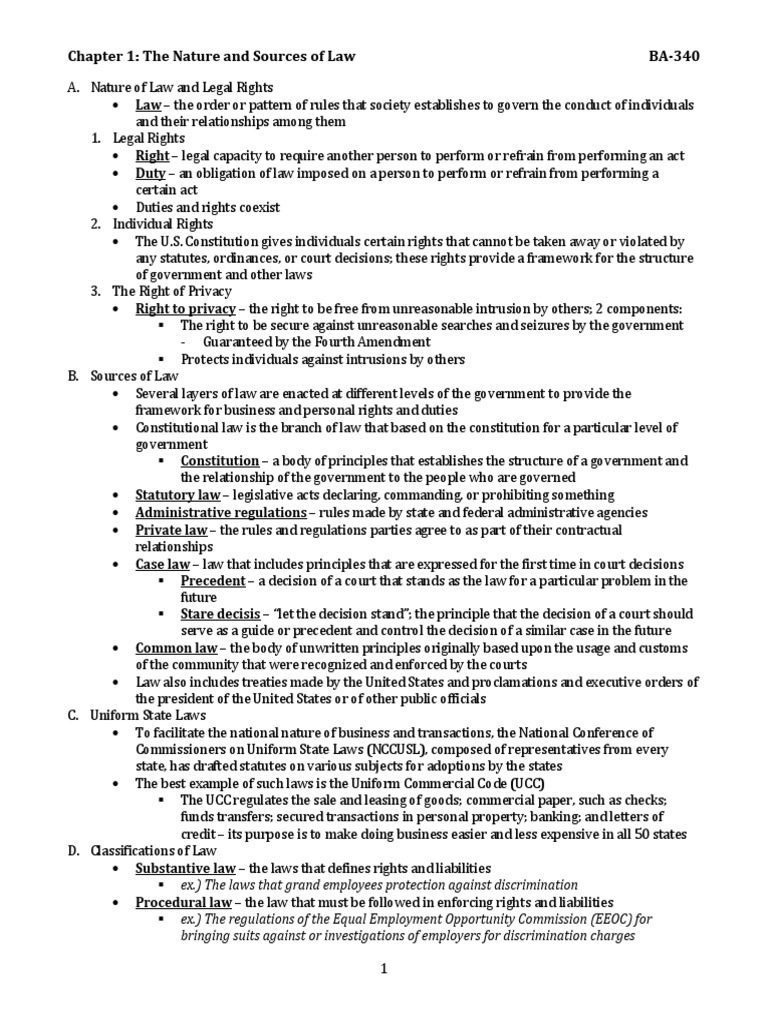 Nature and Sources of Law Overview | PDF | Precedent | Uniform ...