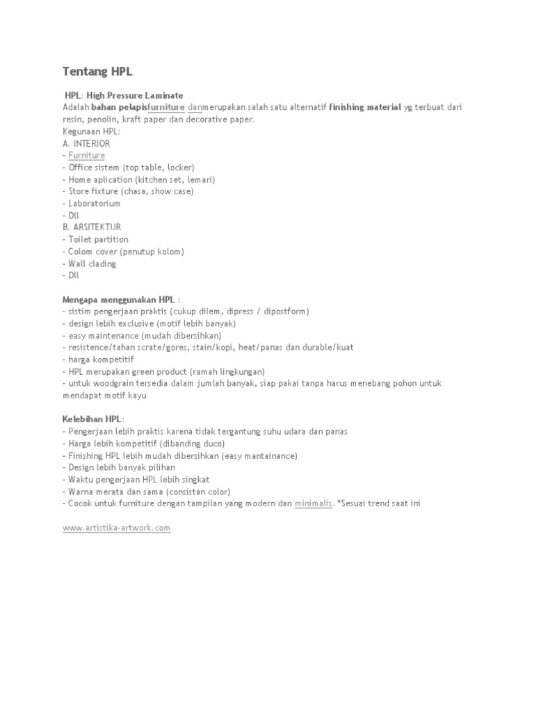 Tentang HPL: HPL: High Pressure Laminate | PDF
