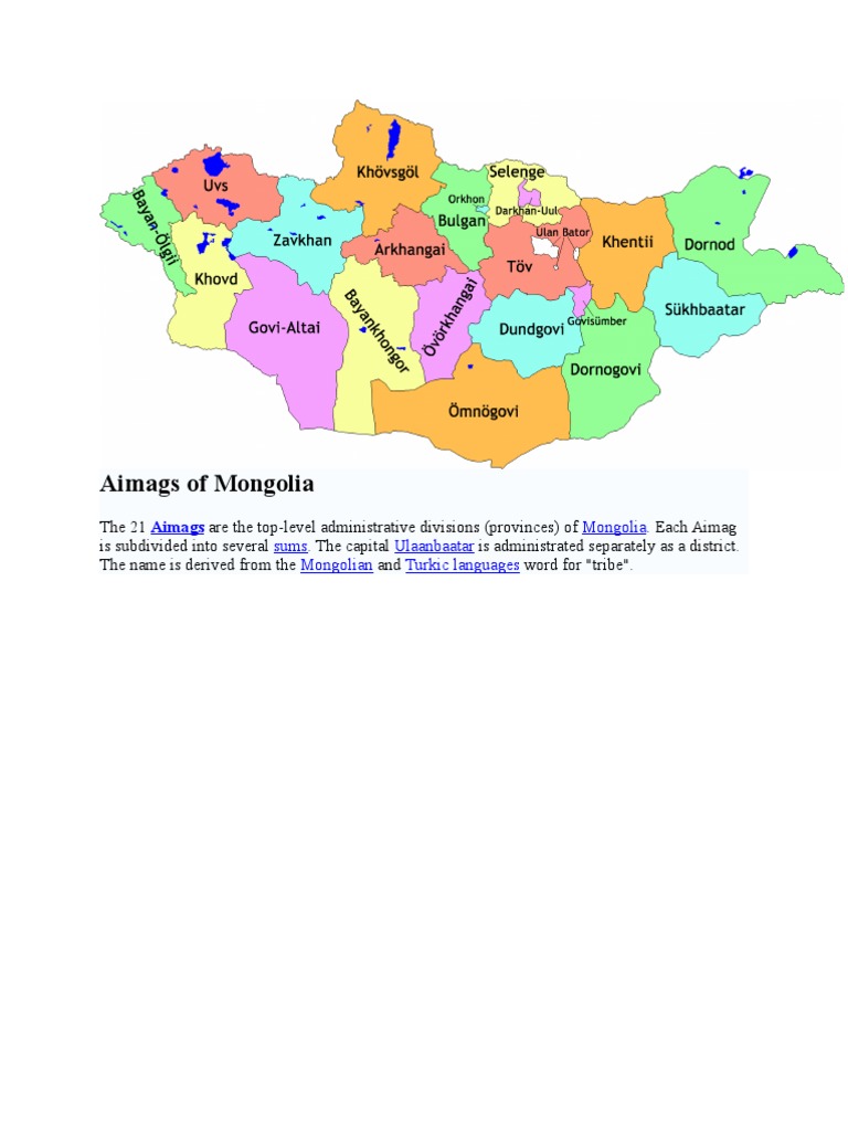 Overview of Mongolia's Aimags | PDF | Mongolia | Central Asia