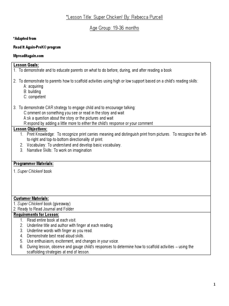Super Chicken - Lesson Plan Edited | PDF | Reading (Process) | Vocabulary