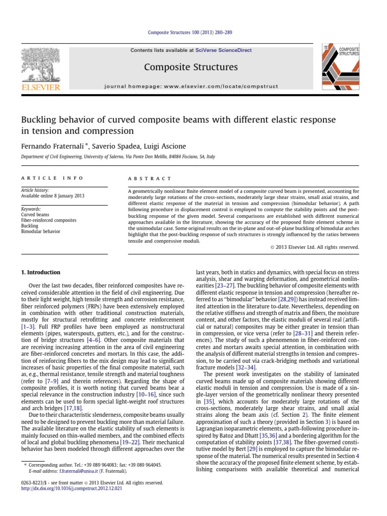 Buckling Behavior of Curved Composite Beams With Different Elastic ...