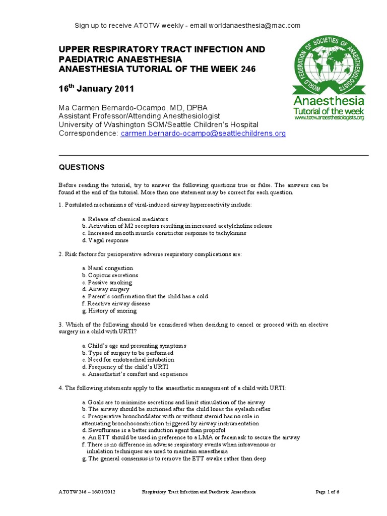 246 Upper Respiratory Tract Infection and Paediatric Anaesthesia PDF