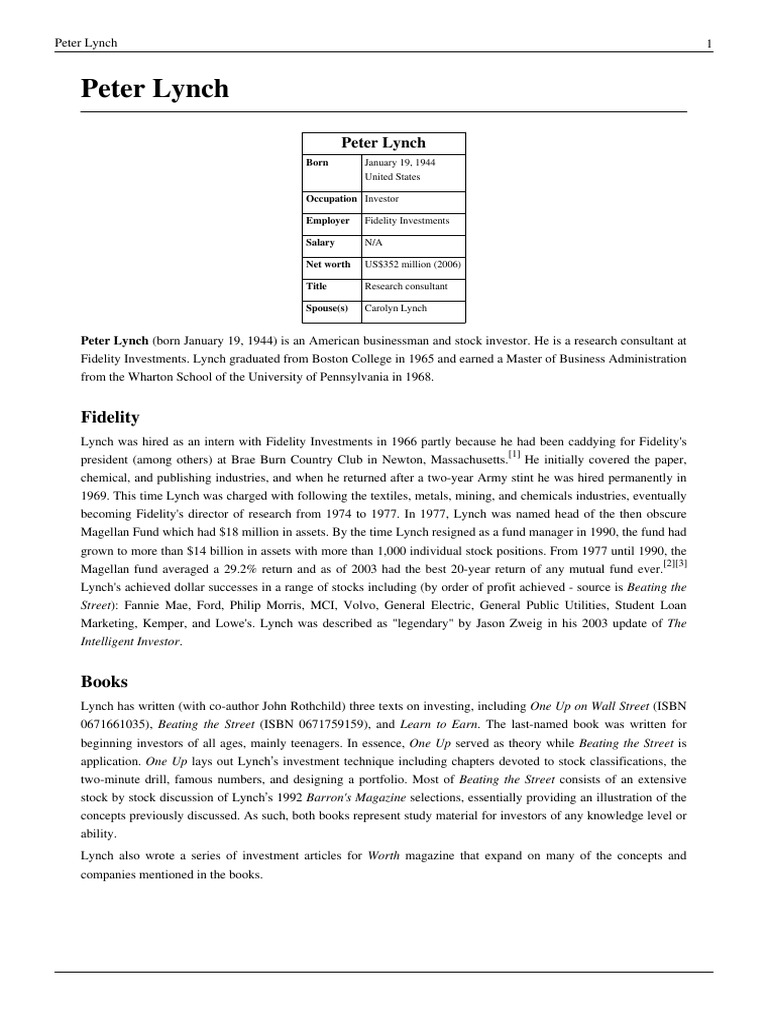 Life of Peter Lynch PDF Business Investing
