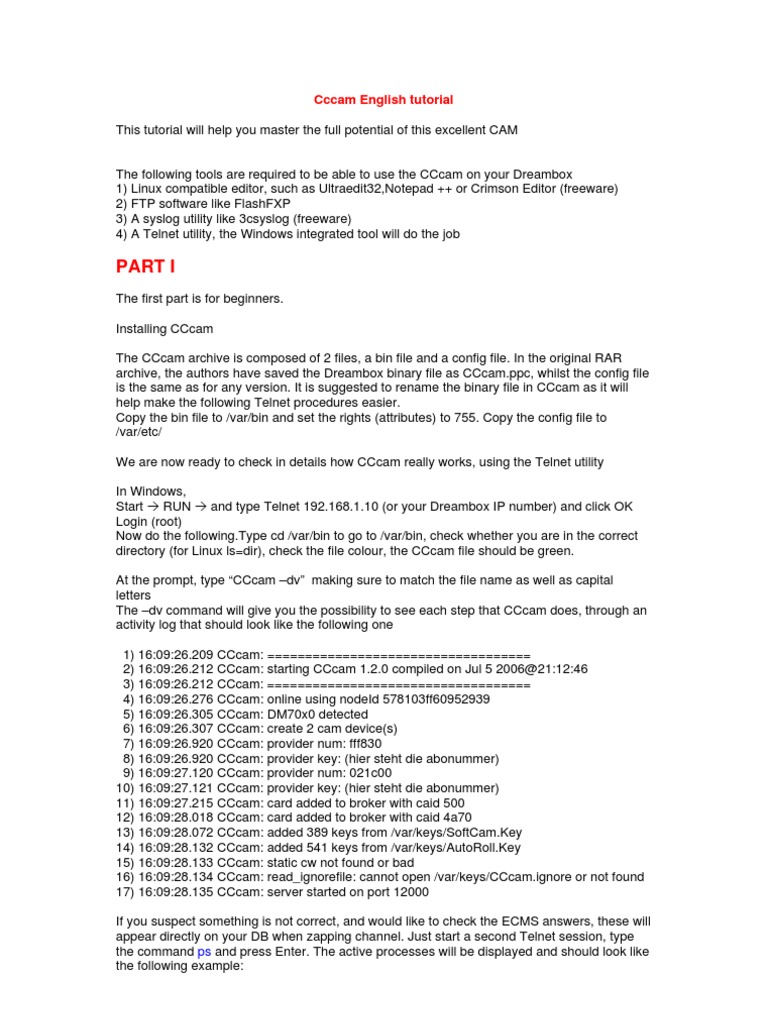 CCcam English Tutorial - Part 1 | PDF | Computer File | Server (Computing)