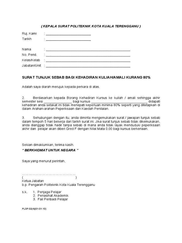 Surat Tunjuk Sebab Pdf