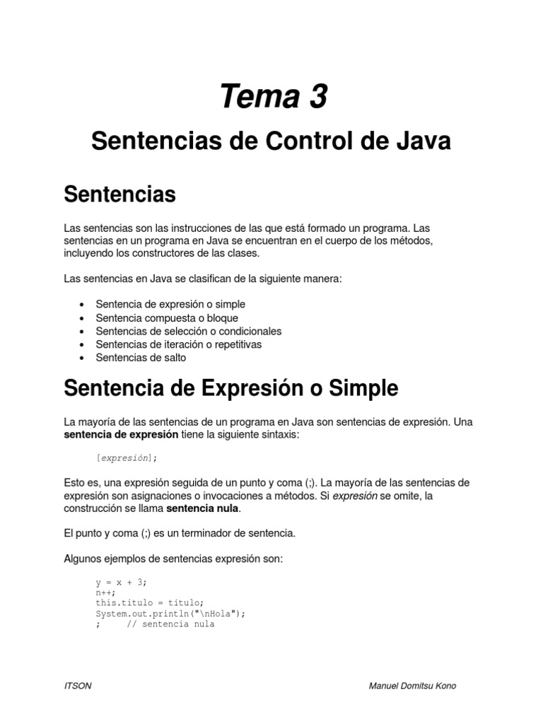 Sentencias de Control en Java | PDF | Java (lenguaje de programación ...