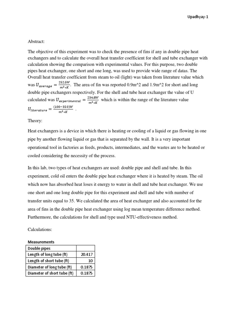 Heat exchanger lab essay picture