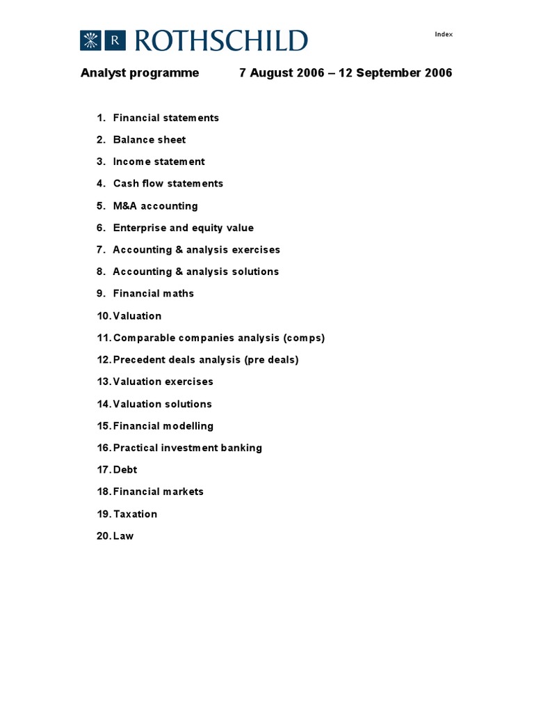 Rothschild Analyst Training PDF Balance Sheet Equity (Finance)