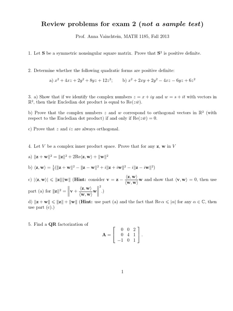 Review Problems For Exam 2 (Not A Sample Test) | PDF