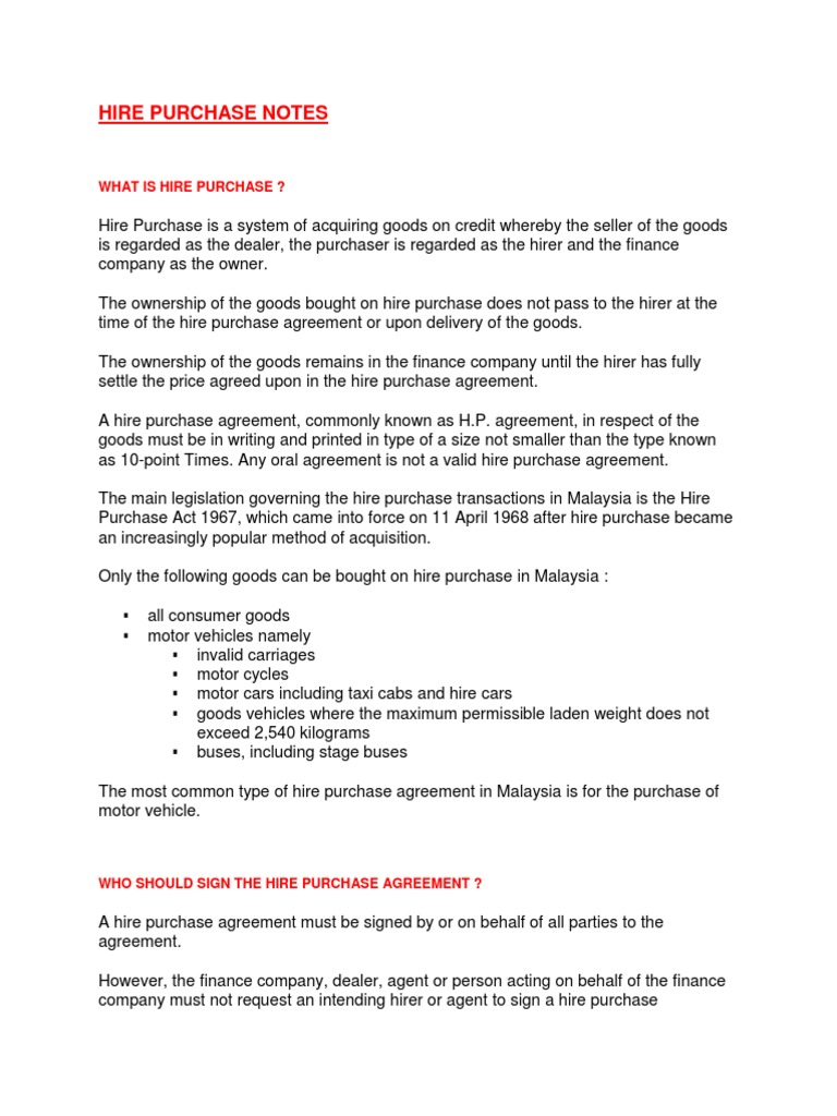 Hire Purchase Notes Pdf Repossession Guarantee