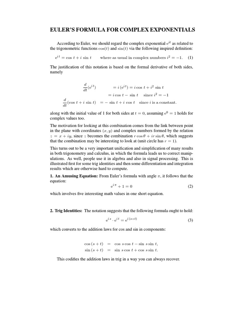 Euler Formula Trigonometric Functions Sine