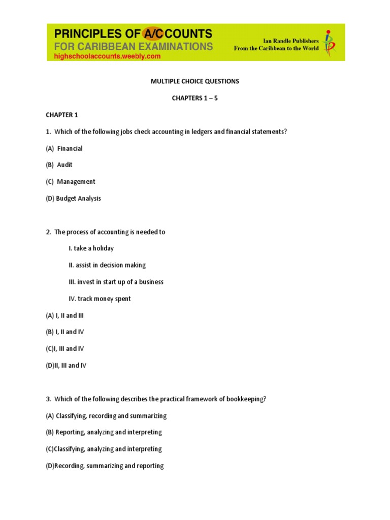 POA Multiple Choice Questions & Answers | PDF | Bookkeeping | Debits ...