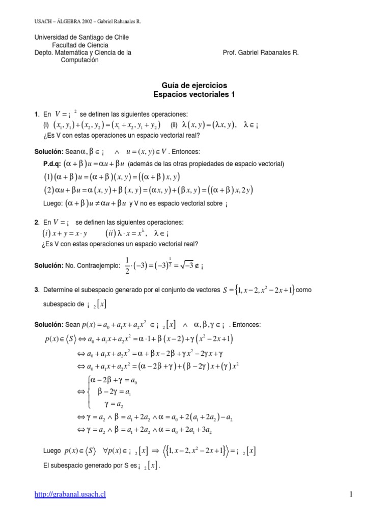 Ejercicios de Álgebra: Espacios Vectoriales | PDF | Espacio vectorial ...