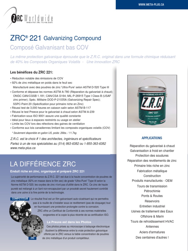 ZRC 221 Zinc Fiche Technique FR PDF Zinc Métaux
