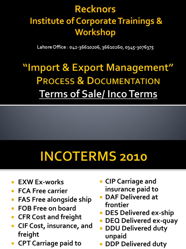 Incoterms Import & Export Management | PDF | Trade | Industries