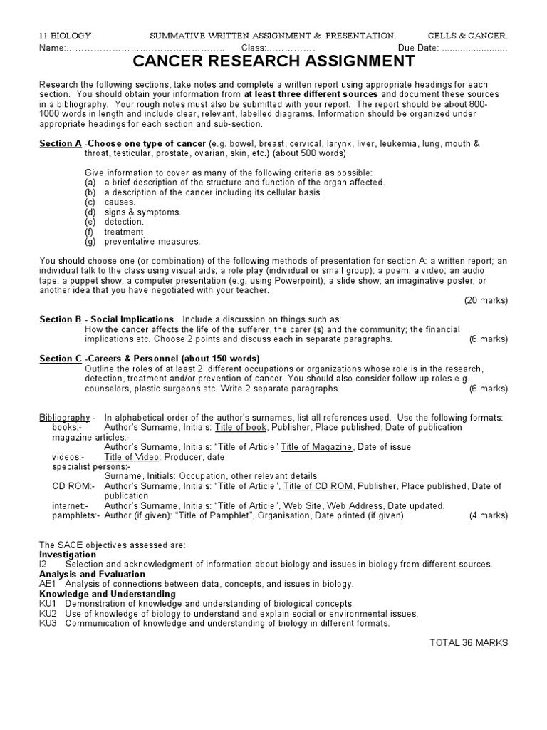 Cancer research paper assignment