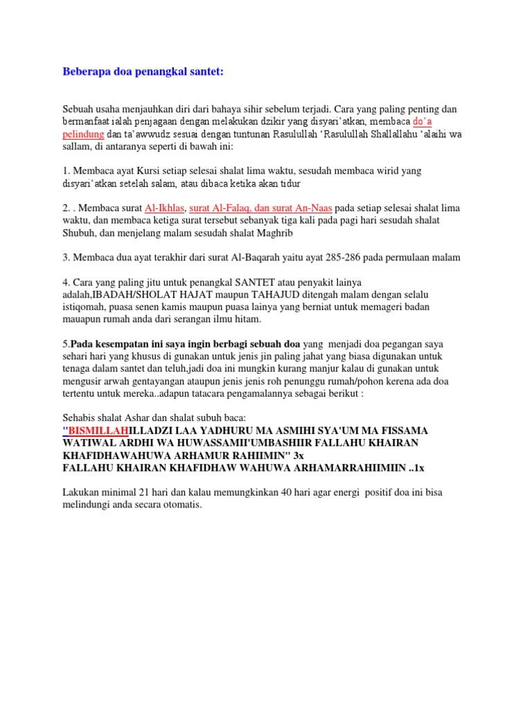 Beberapa Doa Penangkal Santet