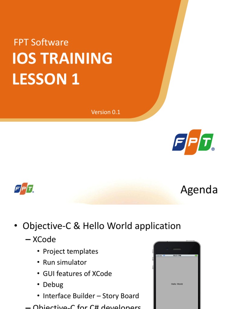 Ios Training Lesson 1: FPT Software | PDF