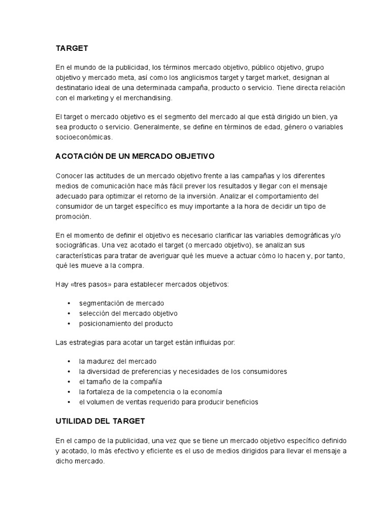 Definición y Estrategias del Target | PDF | Negocios económicos ...