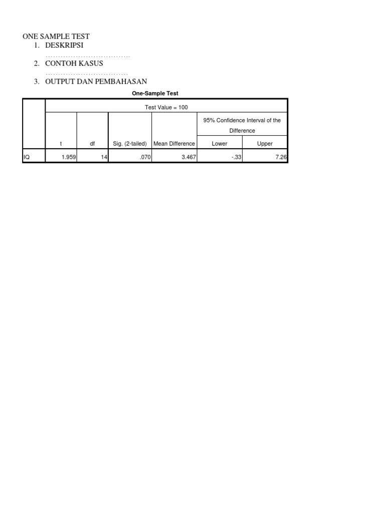 One-Sample Test Analysis Results | PDF | Technology & Engineering