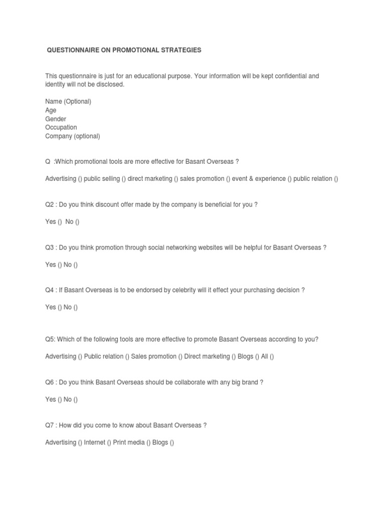 Promotional Strategies Questionnaire | PDF | Career & Growth | Business