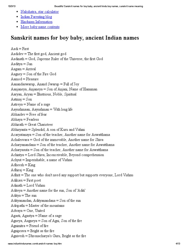 Beautiful Sanskrit Names For Boy Baby, Ancient Hindu Boy Names