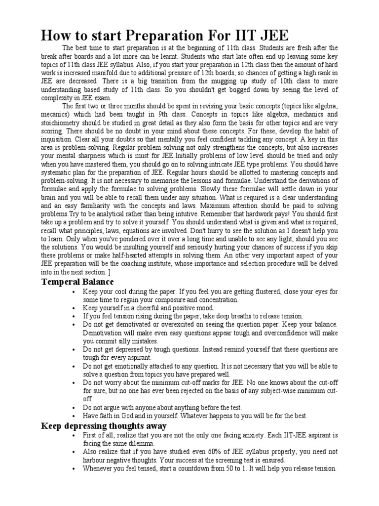 Starting IIT JEE Preparation in Class 11 | PDF