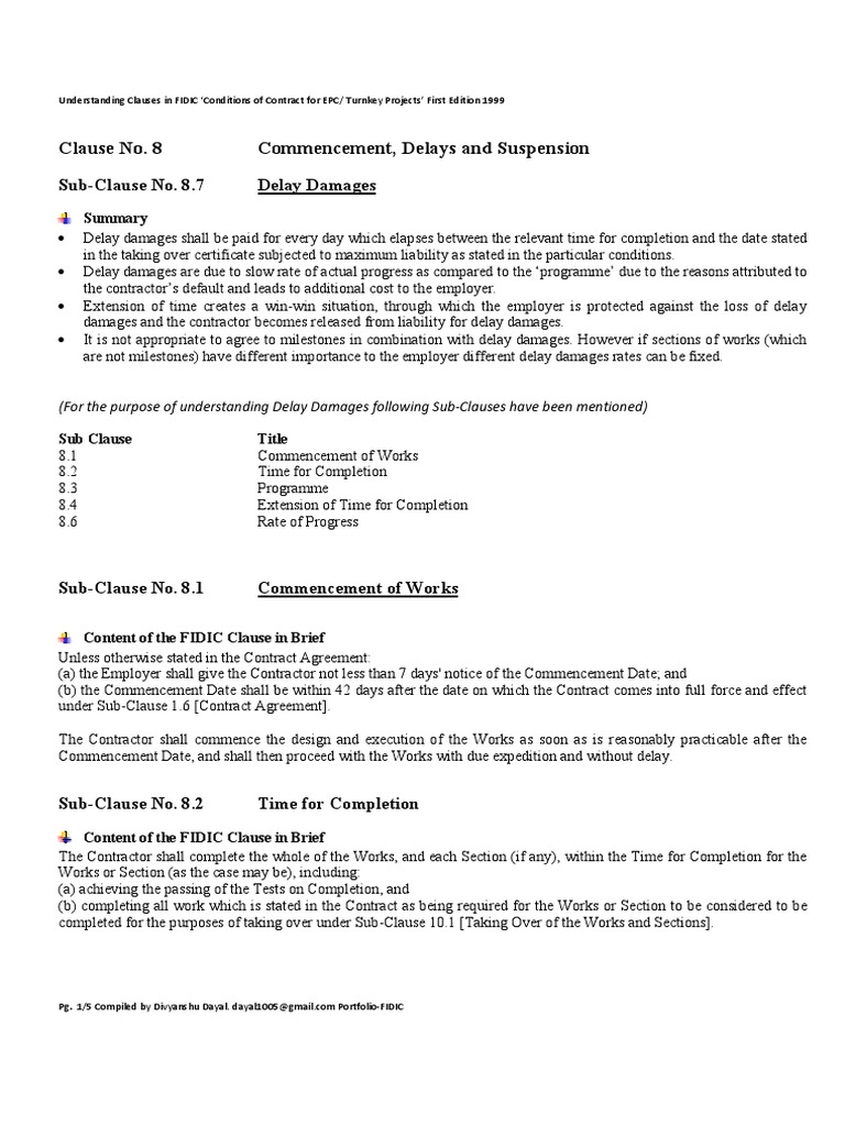 Clause 8.7 Delay DamagesUnderstanding Clauses in FIDIC ‘Conditions of