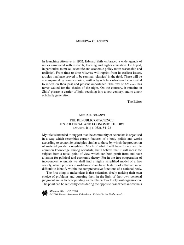 Michael Polanyi The Republic of Science Its Political and Economic