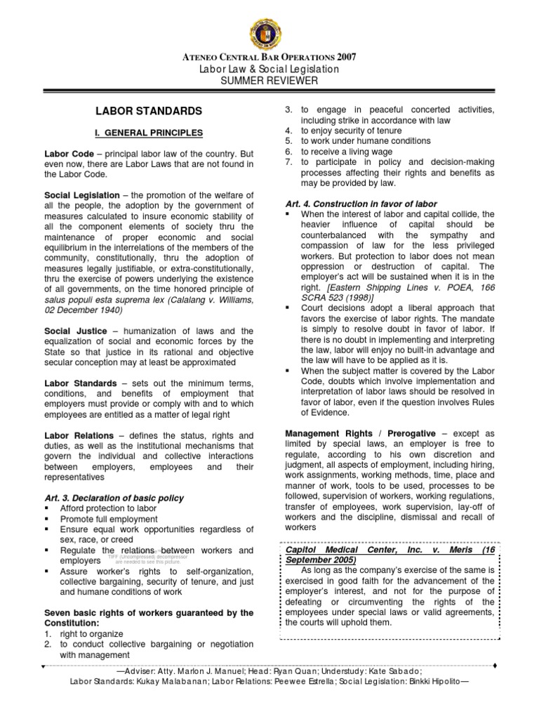 Labor Standards: A C B O 2007 Labor Law & Social Legislation | PDF ...