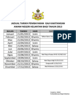 Jadual Tarikh Pembayaran Gaji Kakitangan Awam Negeri Kelantan Bagi Tahun 2013