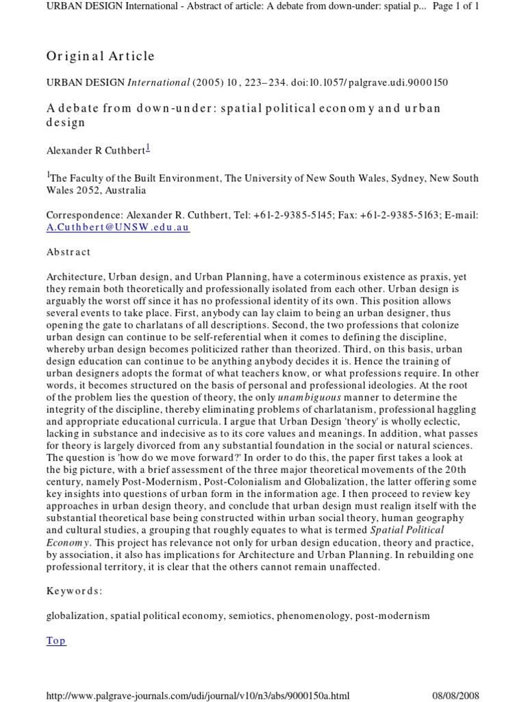 Urban Design and Spatial Political Economy | PDF | Urban Design | Theory