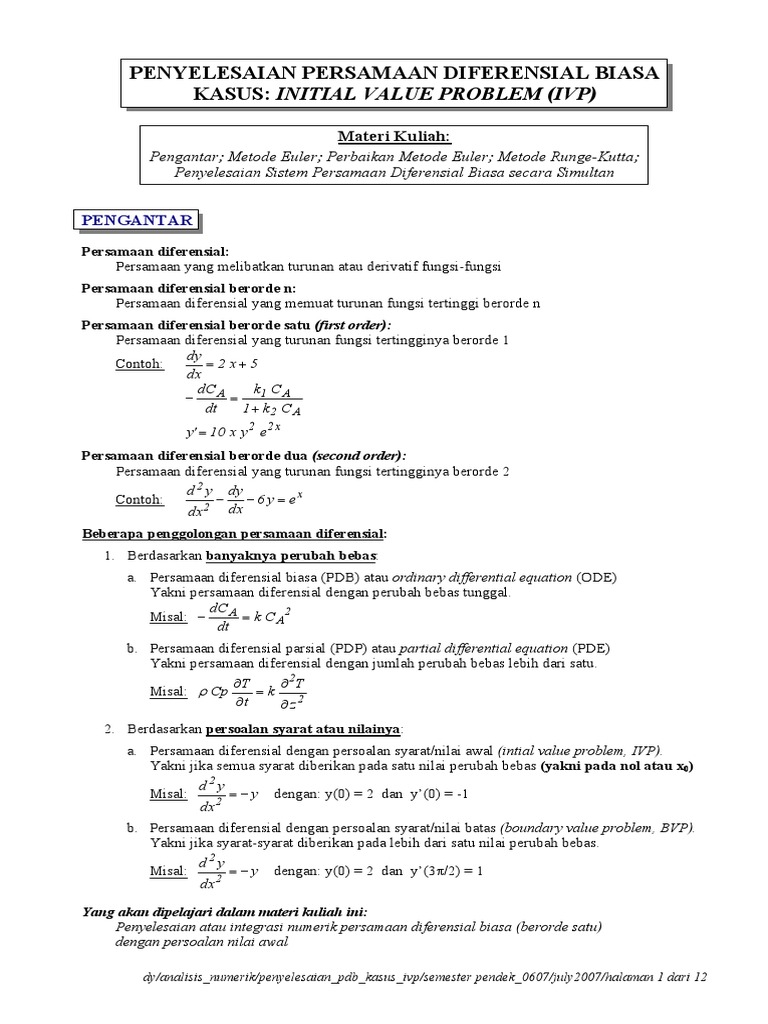 Contoh Soal Persamaan Diferensial Parsial Dan