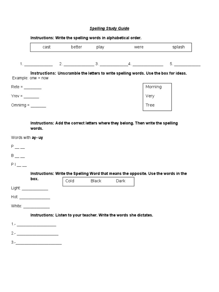 Spelling Study Guide Pdf