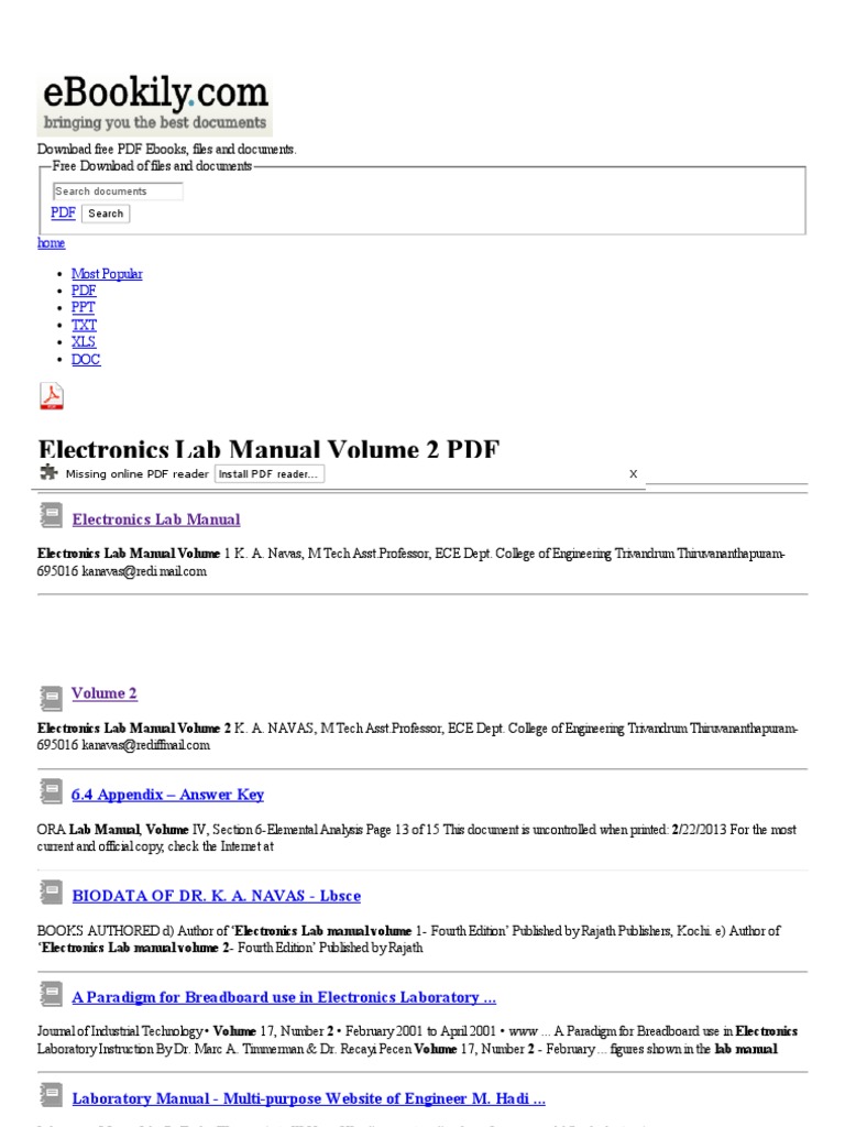Electronics Lab Manual Volume 2 - Free PDF Downloads | Electronics | Voltage