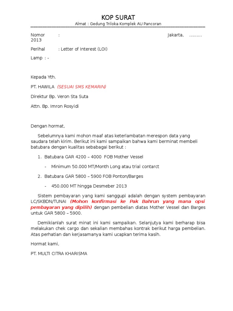 Format Surat Kerjasama Minat