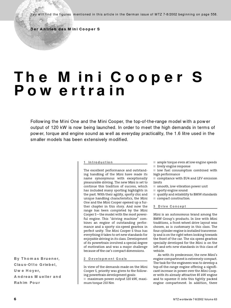 The Mini Cooper S Powertrain | PDF | Transmission (Mechanics) | Engines