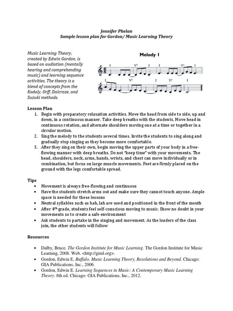 Sample Lesson Plan for Gordon MLT | PDF