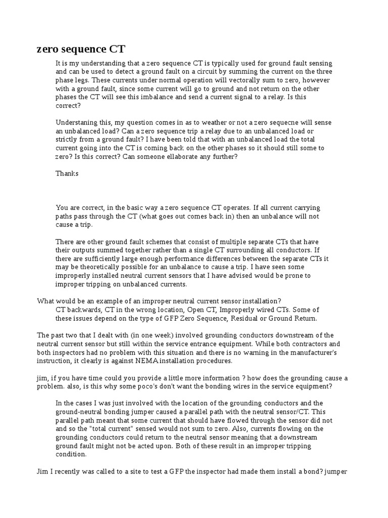 Zero Sequence CT PDF Ct Scan Equipment