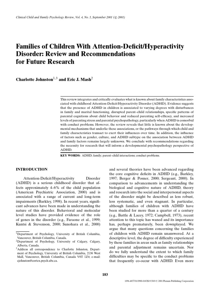 PARENTING 2001 Families of Children With ADHD - Review and ...