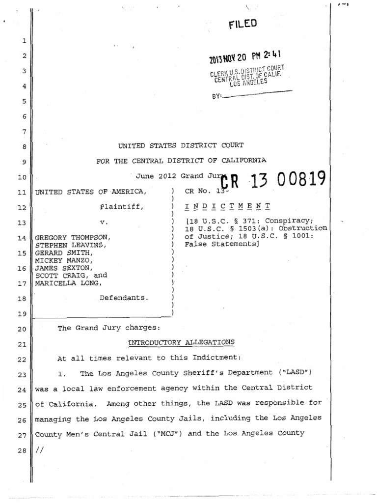 LASD Conspiracy and Obstruction Indictment | PDF | Arrest Warrant ...