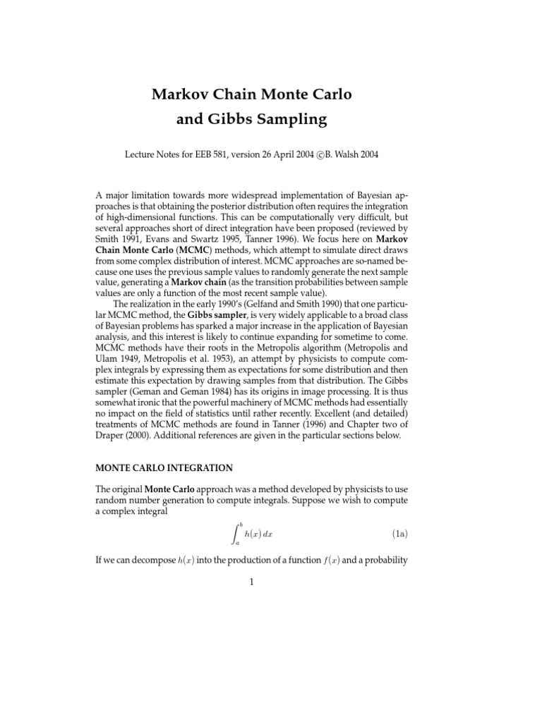 Markov Chain Monte Carlo and Gibbs Sampling | PDF | Markov Chain ...