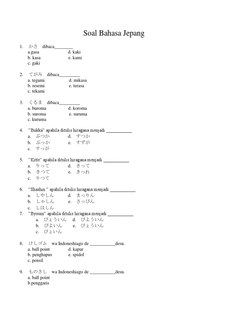 Soal Bahasa Jepang Kelas 11 Guru Galeri