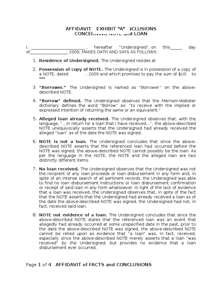 Affidavit Of Fact No Loan PDF Affidavit Loans