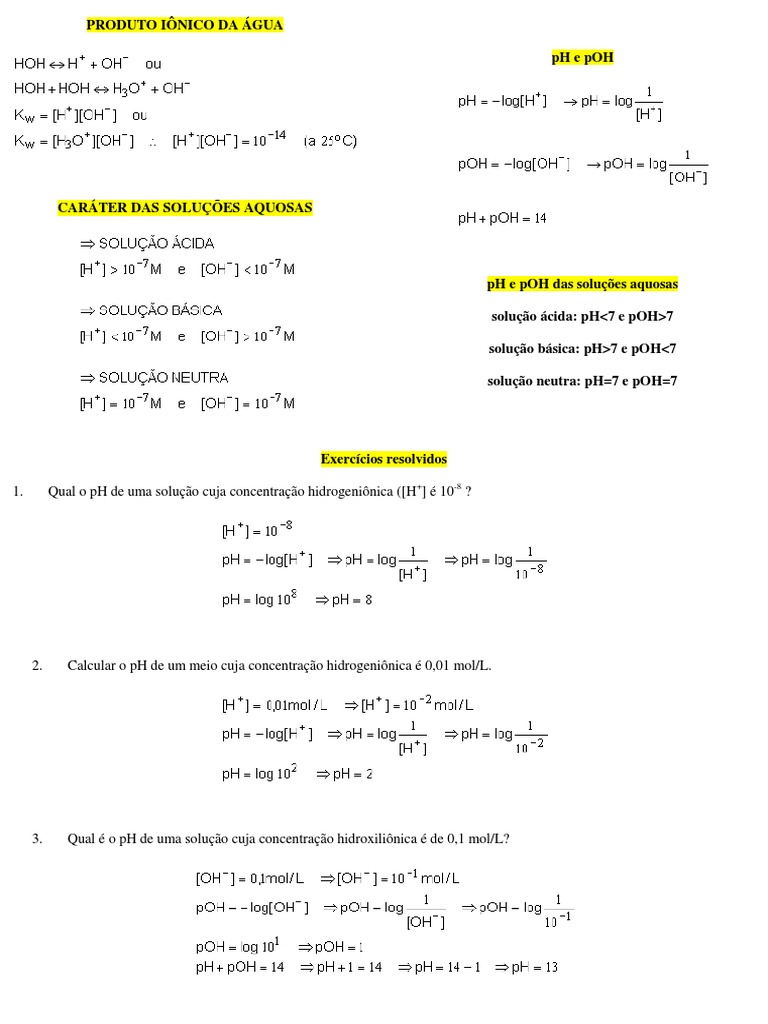Exercícios de PH E pOH | PDF | Ph | Ácido