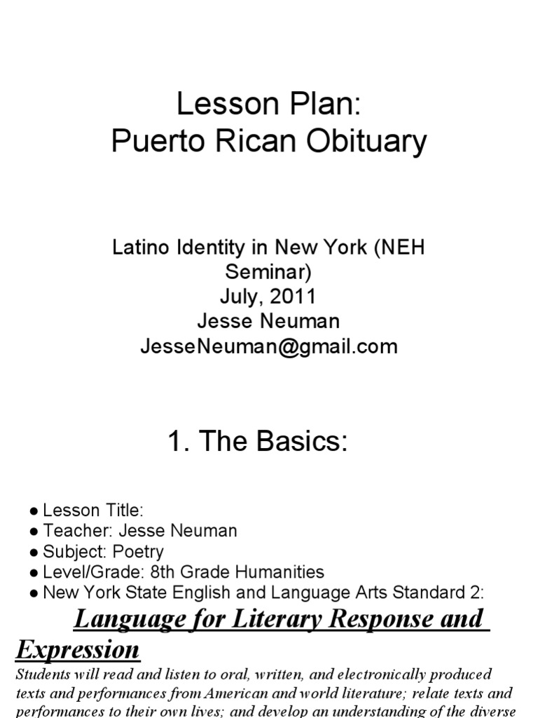 JN Lesson Plan Puerto Rican Obituary PDF Puerto Rico Obituary