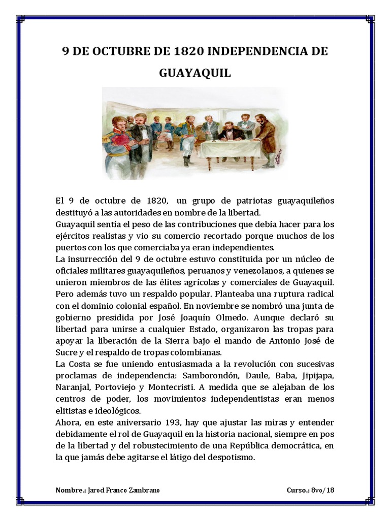9 de Octubre de 1820 Independencia de Guayaquil Agitación Política (general)