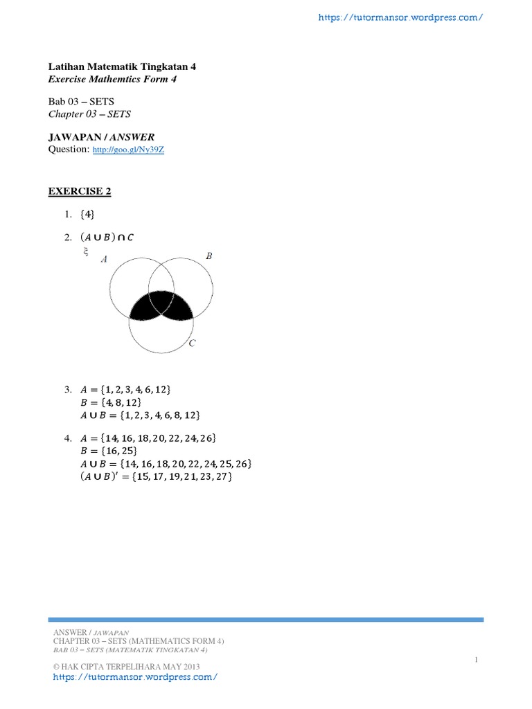 Matematik Tingkatan 4 03 Sets Jawapan Pdf Deductive Reasoning Teaching Mathematics