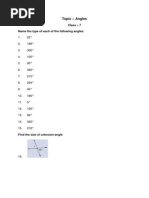 Topic - Angles: Class - 7 Name The Type of Each of The Following Angles